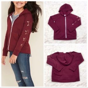 Old Navy Zip Hoodie Rose Gold Stars Maroon Size M
